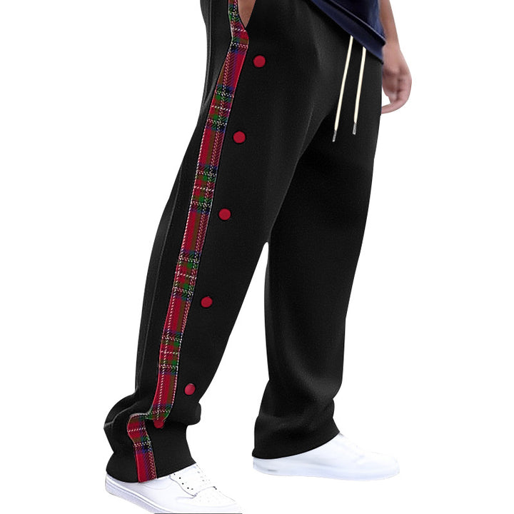 Herren lockere Jogginghose mit seitlichem Karostreifen und Druckknopfleiste Drune