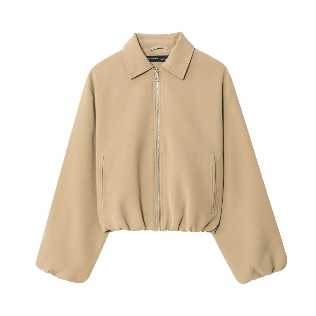 Damen nan cropped Blousonjacke mit Hemdkragen, verdecktem Metallreißverschluss und elastischem Saum Drune