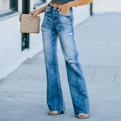 Damen lässige High-Waist Jeans mit weitem Bein Drune