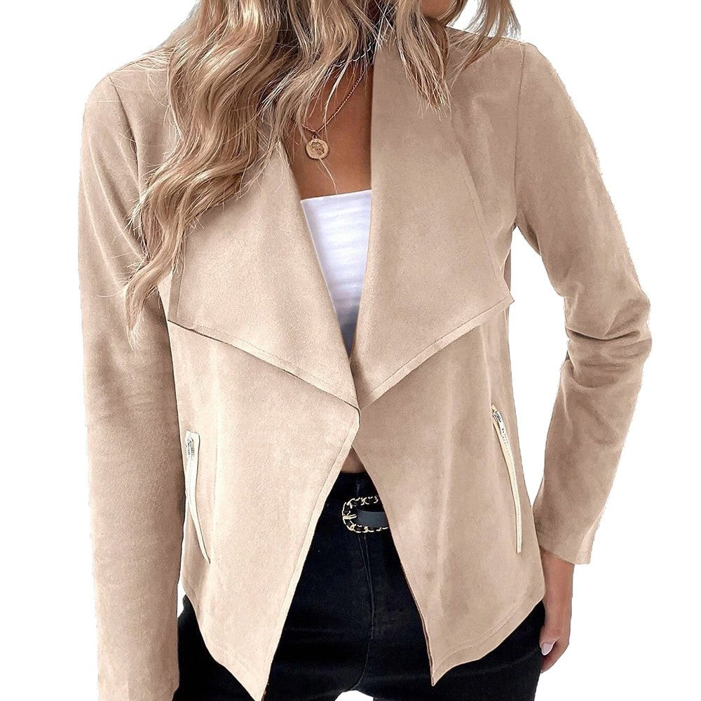 Damen eleganter Kurz-Blazer mit asymmetrischem Schnitt und Reißverschlusstaschen Drune