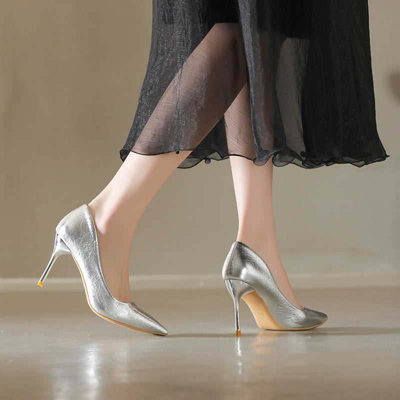 Damen Metallic Spitzer Absatzhigh Heels mit Stiletto Absatz und Lack-Finish Drune