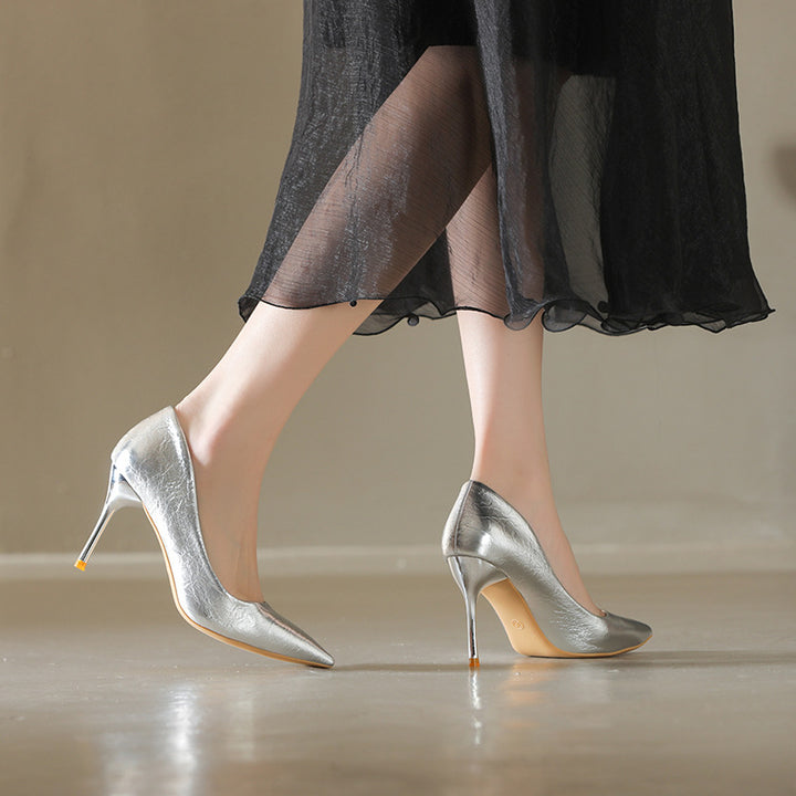 Damen Metallic Spitzer Absatzhigh Heels mit Stiletto Absatz und Lack-Finish Drune