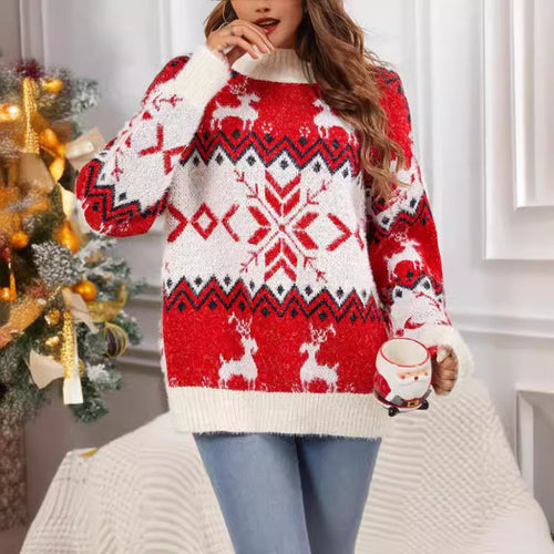 Damen Strickpullover mit festlichem Norweger-Muster und hohem Kragen Drune