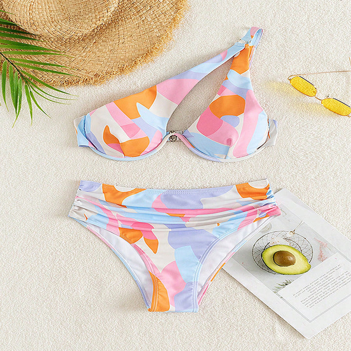 Damen Designer-Bikini mit asymmetrischem Oberteil und hohem Bund Drune