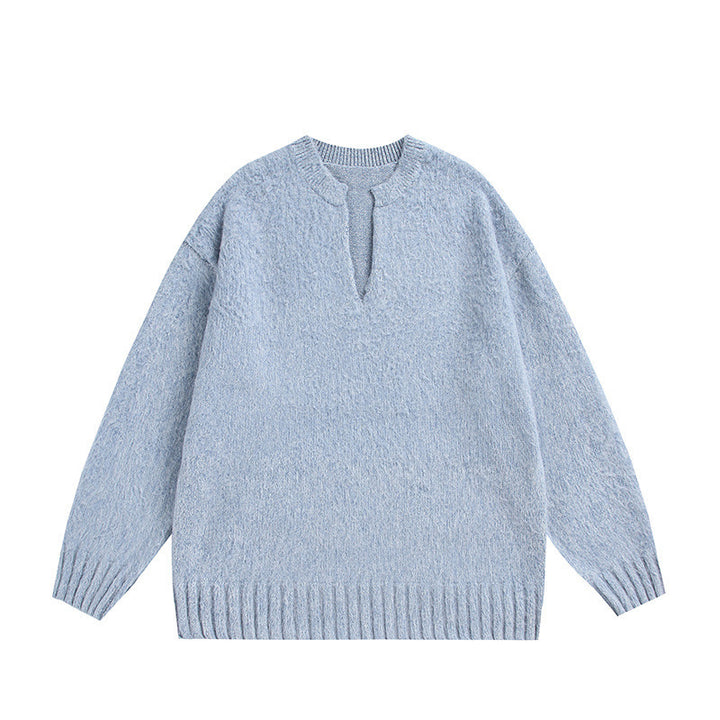 Unisex Oversize-Flauschpullover mit V-Schlitzkragen und Bouclé-Optik Drune