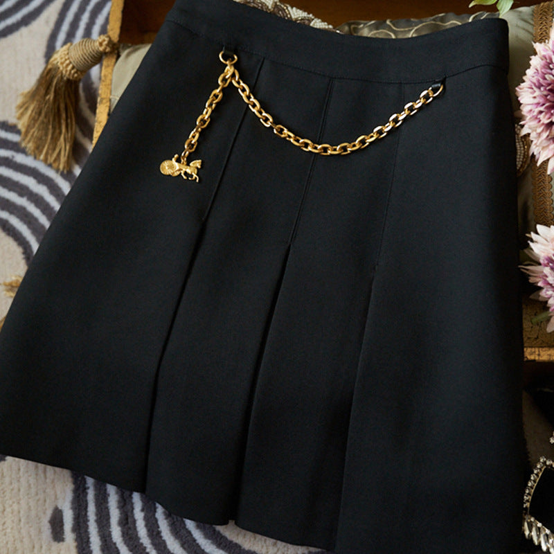 Damen Eleganter Faltenrock mit Kette Drune