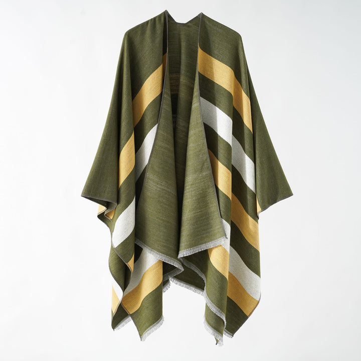 Damen Feiner Wollmix‑Capeüberwurf mit diagonaler Streifenstruktur und Fransensaum Drune
