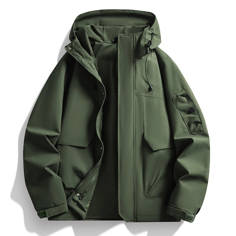 Herren Wasserdichte Kapuzenjacke im Utility-Stil mit verschweißten Nähten und verdecktem Reißverschluss Drune