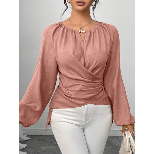 Damen Taillierte Wickelbluse mit Perlendetail und Ballonärmeln Drune