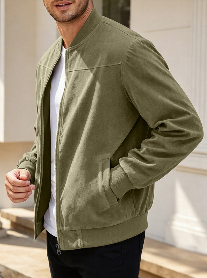 Herren Leichte Bomberjacke im Velours-Look mit Reißverschluss und Rippbündchen Drune