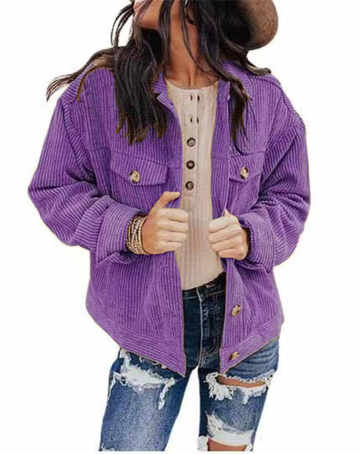 Damen lässige Kordjacke im Oversized-Schnitt mit Knopfdetails Drune