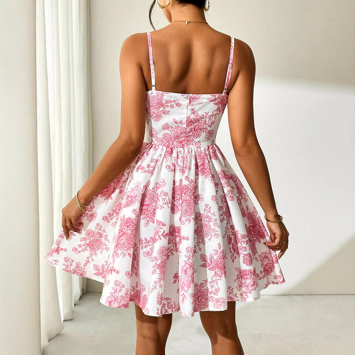 Damen Blumenkleid mit Korsett-Oberteil und schwingendem Rock Drune