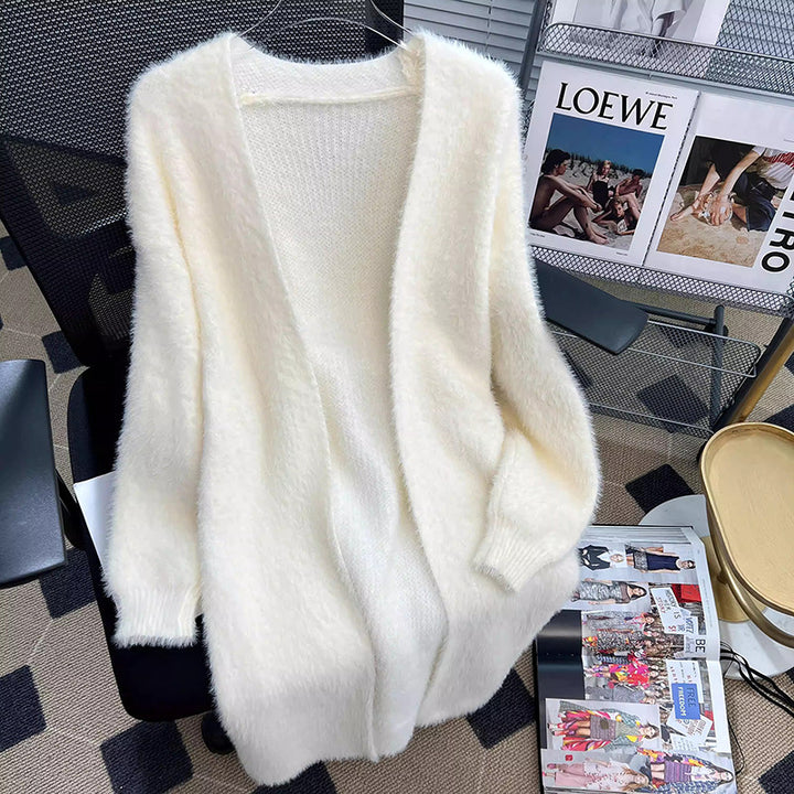 Damen Flauschige Strickjacke mit offenem Schnitt Drune