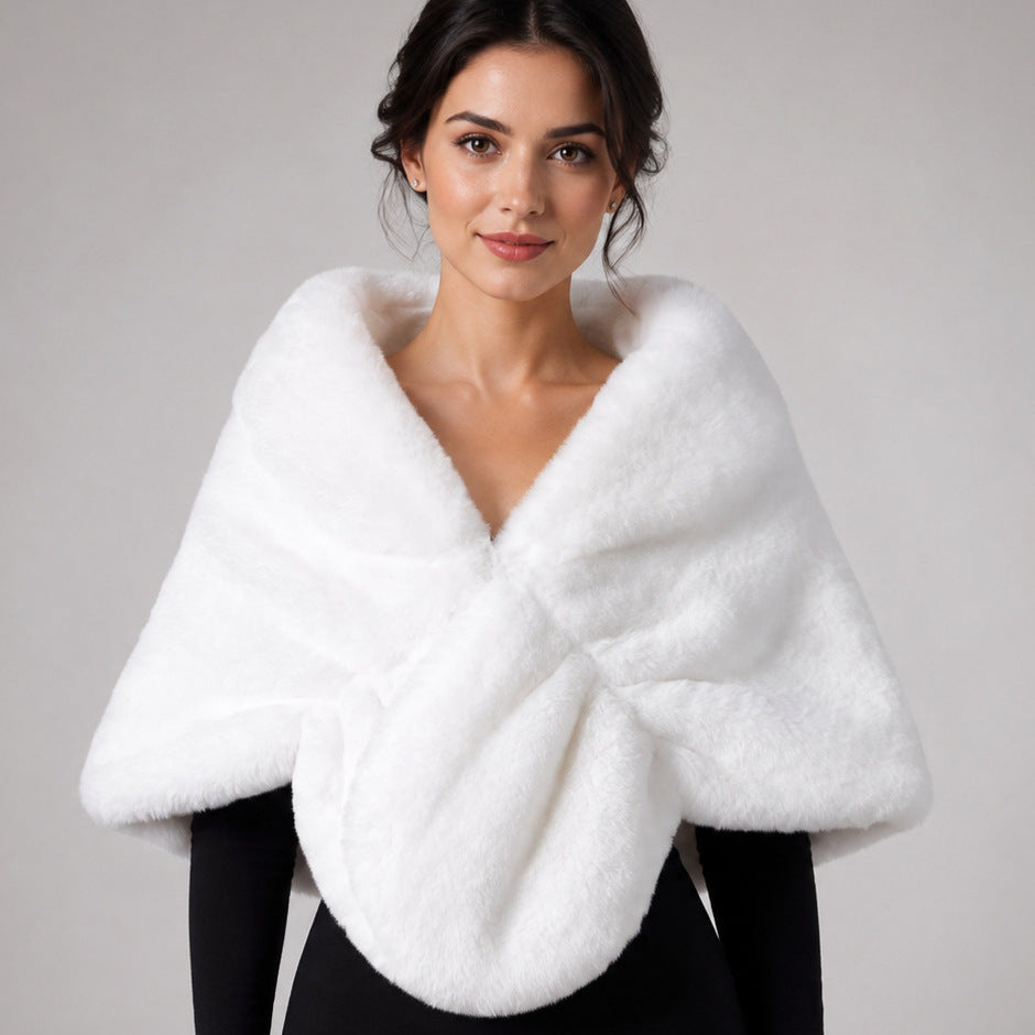 Damen Elegante Kunstpelz Stola im Capelet‑Schnitt Drune
