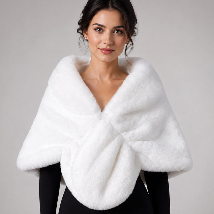 Damen Elegante Kunstpelz Stola im Capelet‑Schnitt Drune