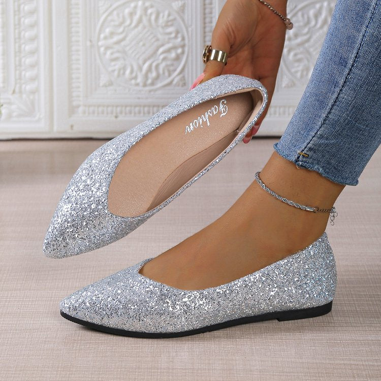 Damen Glitzer-Ballerinas mit spitzer Zehenpartie und flacher Laufsohle Drune