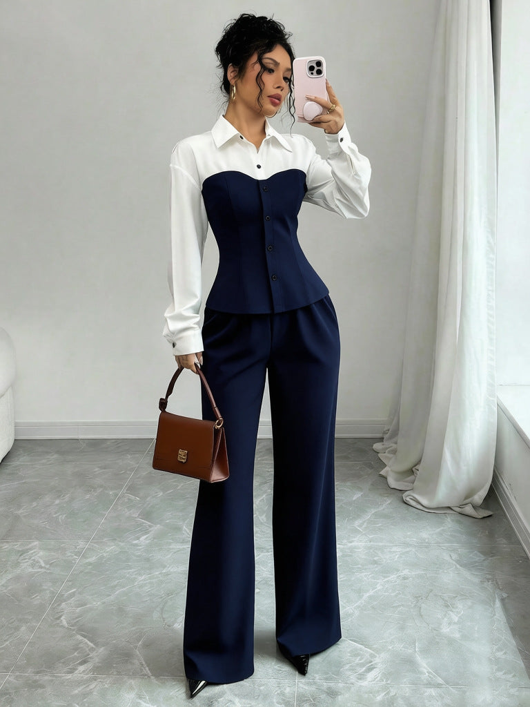Damen Eleganter Blazer mit hochgeschnittenem Hosenanzug Drune