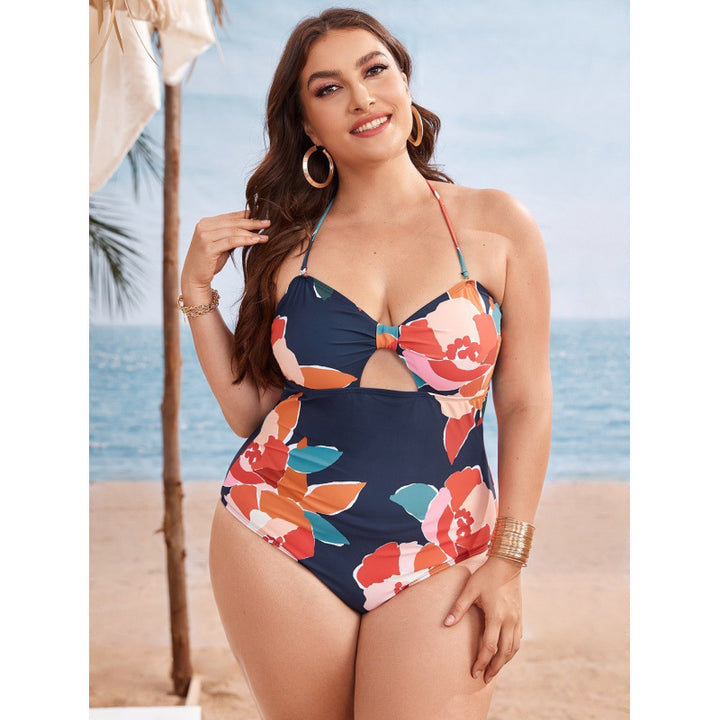 Damen Einteiler Badeanzug mit floralem Cut-Out und verstellbaren Trägern Drune