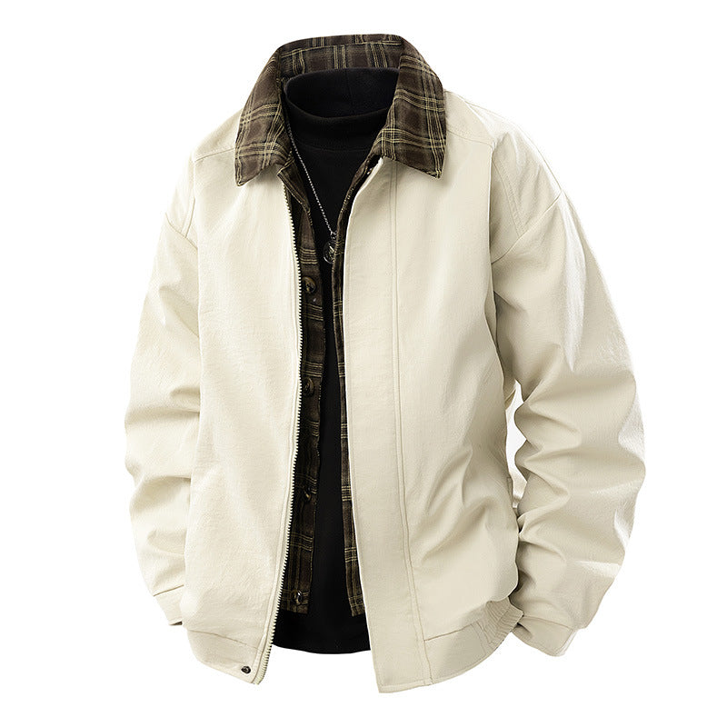 Herren Lässige Layering-Übergangsjacke mit karierter Innenlage und Reißverschluss Drune