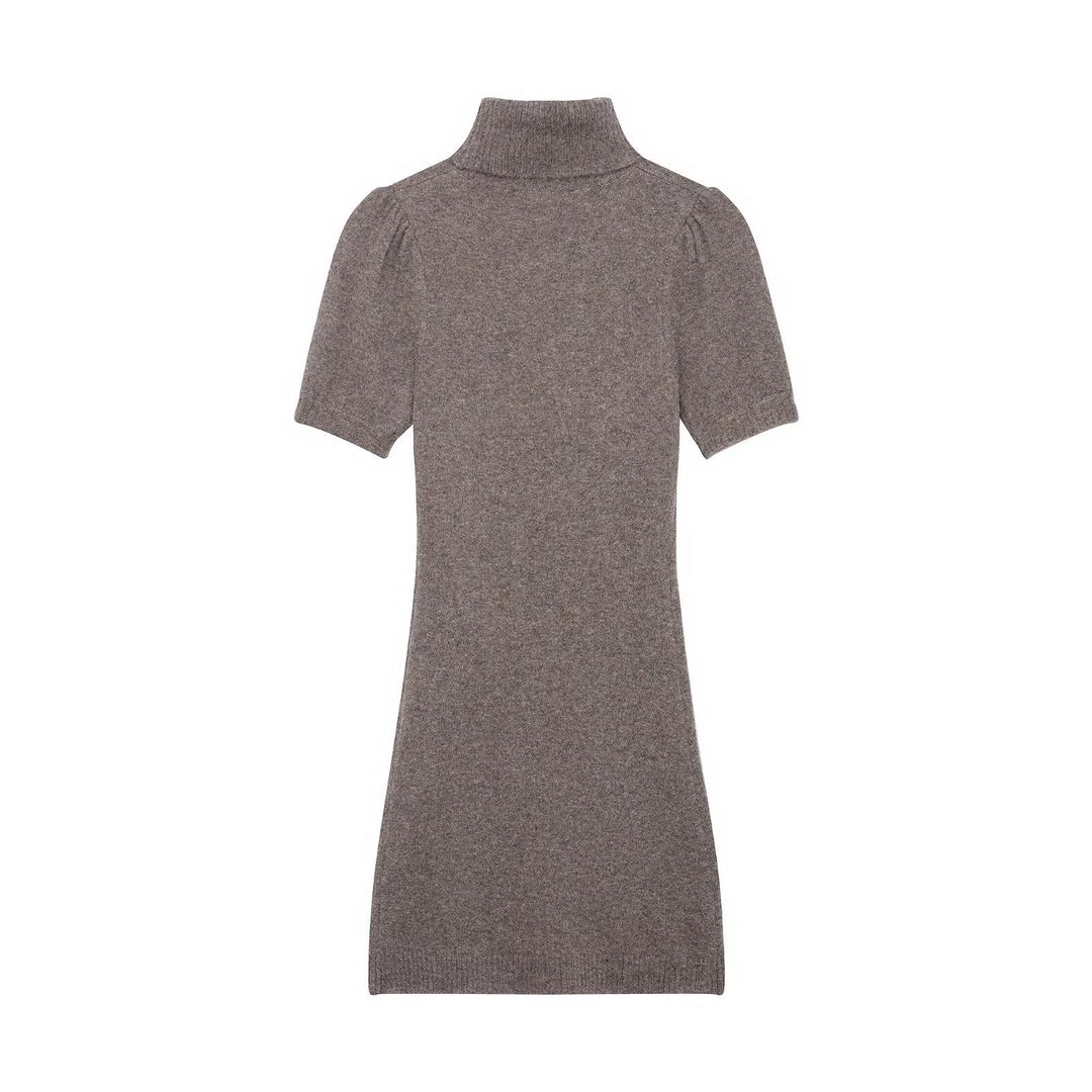 Damen Strickkleid mit kurzem Arm und hochgeschlossenem Kragen Drune