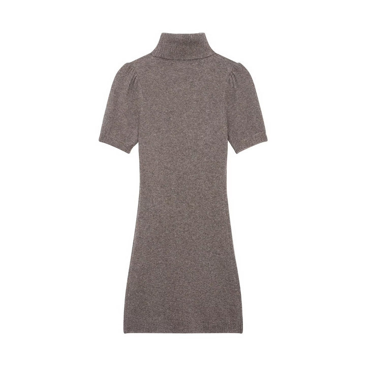Damen Strickkleid mit kurzem Arm und hochgeschlossenem Kragen Drune