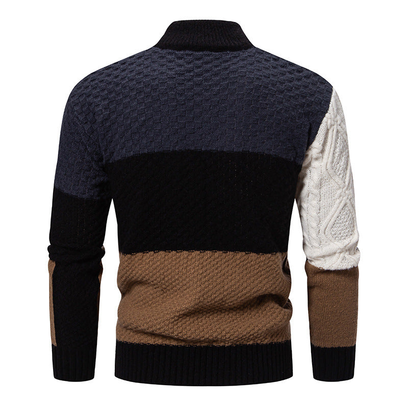 Herren modischer Rollkragenpullover mit strukturiertem Zopfmuster und Farbblockdesign Drune