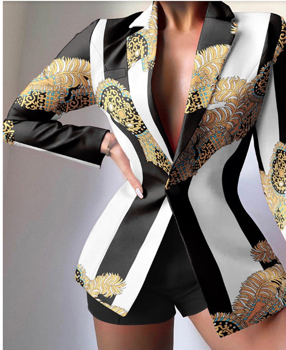 Damen Modischer Blazer mit Leopardenmuster und tailliertem Schnitt Drune