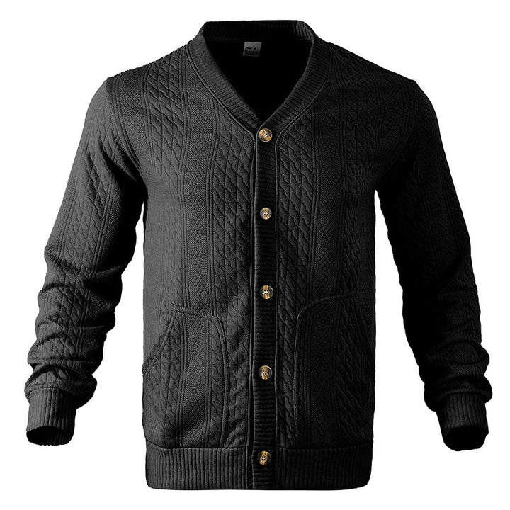 Herren Strukturierter Strickcardigan mit Zopf- und Waffelmuster, Knopfleiste und aufgesetzten Taschen Drune