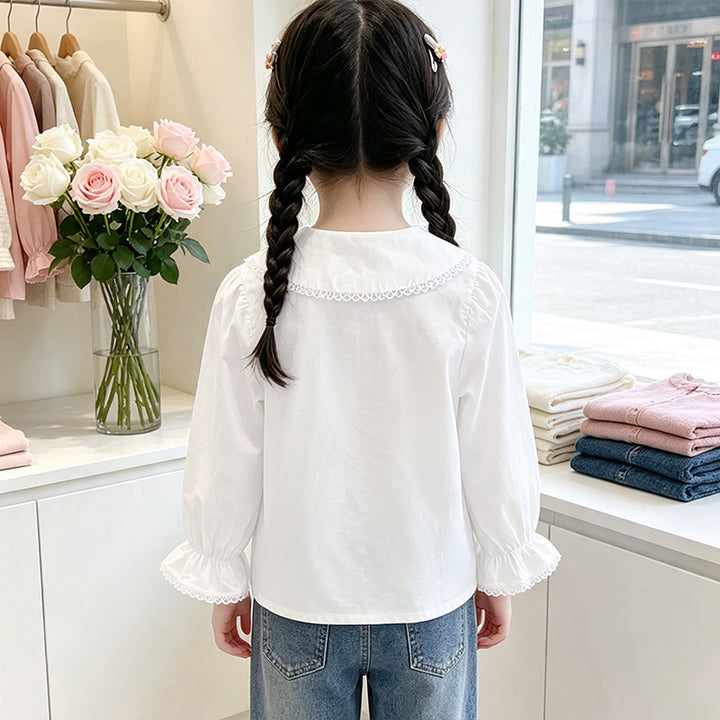 Mädchen Bluse mit eleganter Spitzenverzierung und Rüschendetails Drune