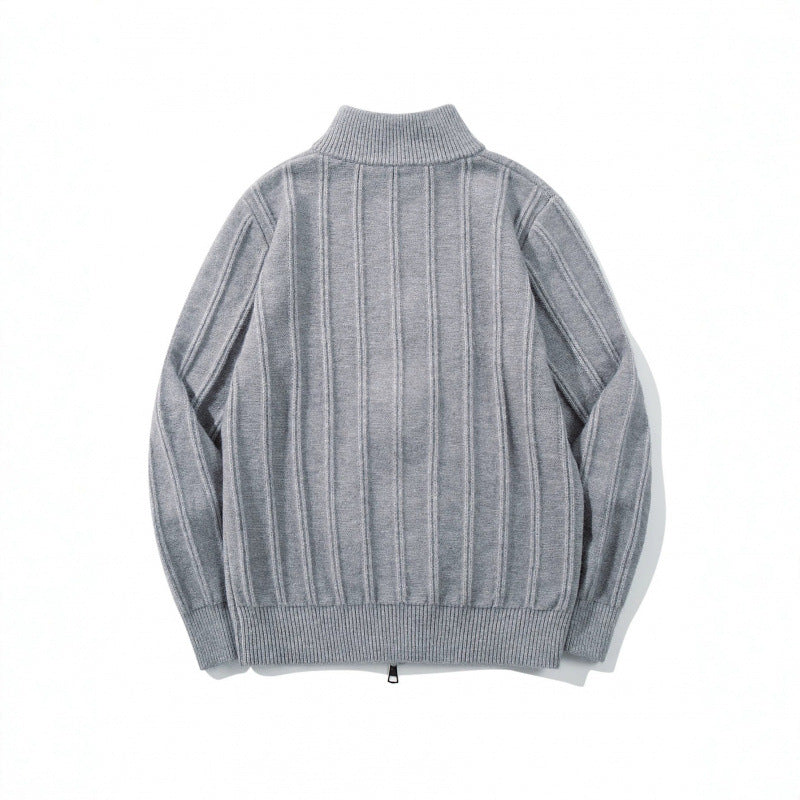 Unisex Reißverschluss-Strickjacke mit Stehkragen und vertikaler Struktur Drune