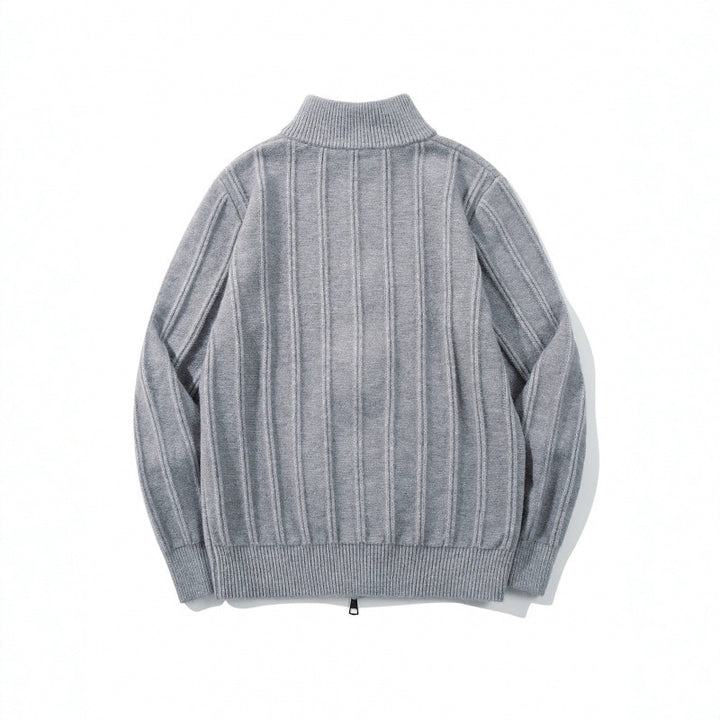 Unisex Reißverschluss-Strickjacke mit Stehkragen und vertikaler Struktur Drune