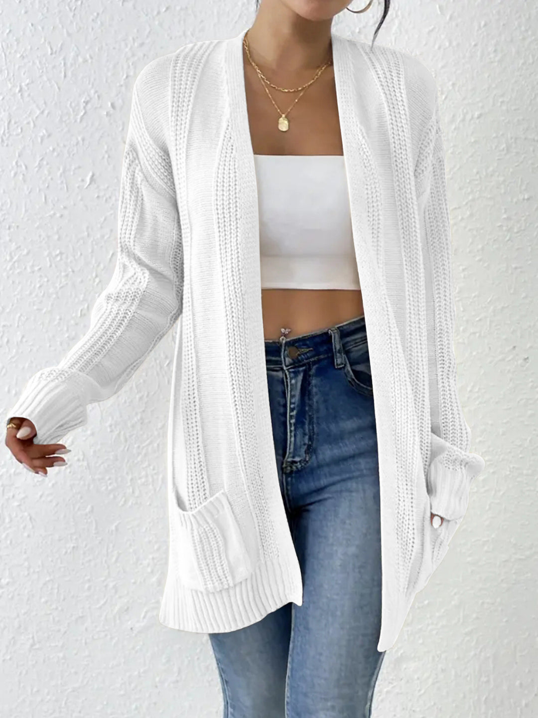 Damen Strickjacke mit offenem Design und praktischen Taschen Drune