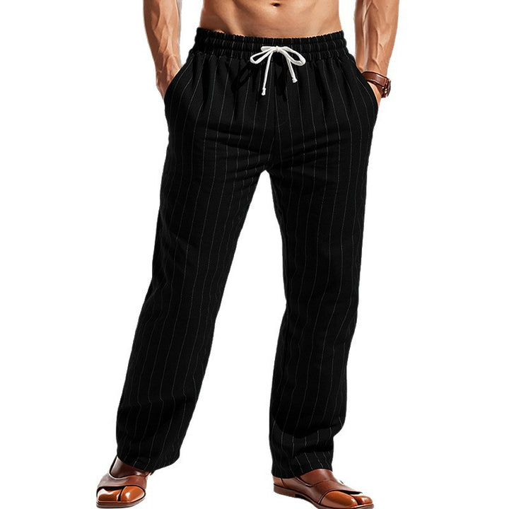Herren Maritime Leinenoptik-Freizeithose mit Nadelstreifen elastischem Bund und seitlichen Eingrifftaschen Drune