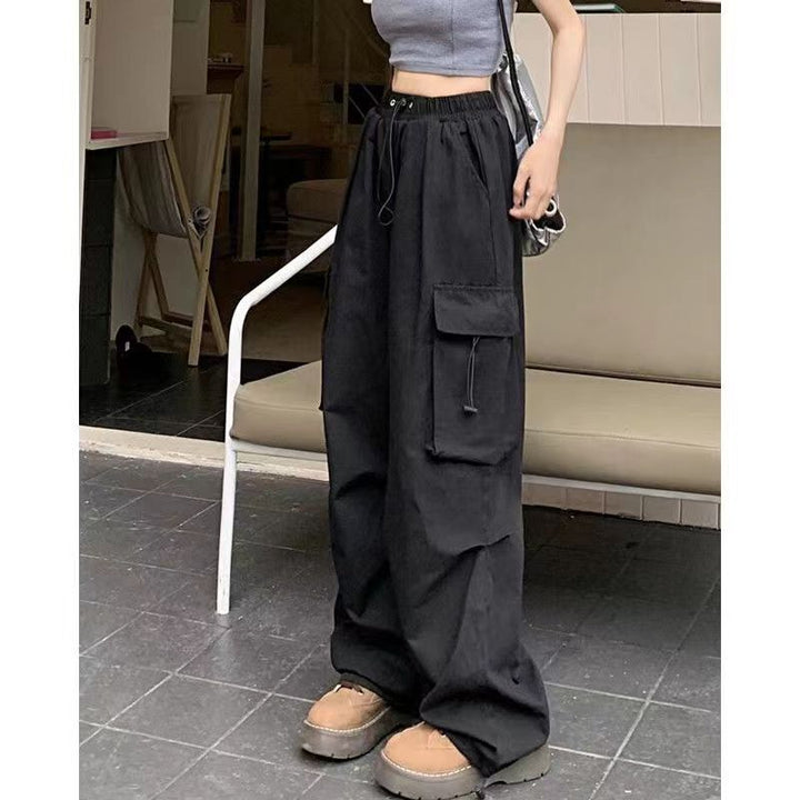 Damen nan Cargo-Hose mit hoher Taille, Elastikbund, großen Klappentaschen und Kordelzug Drune