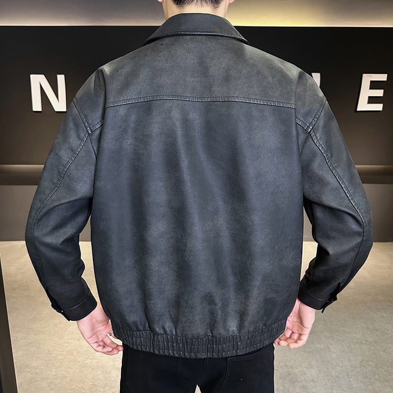 Herren Oversize Velours‑Optik Übergangsblouson mit Hemdkragen, Reißverschluss & elastischem Saum Drune