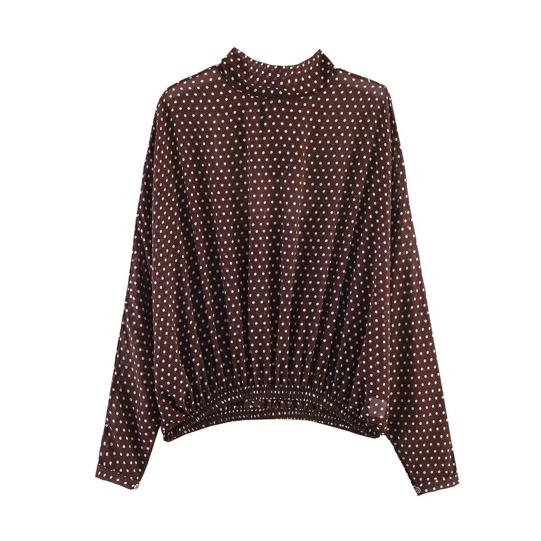 Damen Lockeres Blouson-Top mit Stehkragen, Tupfenmuster und elastischem Saum Drune