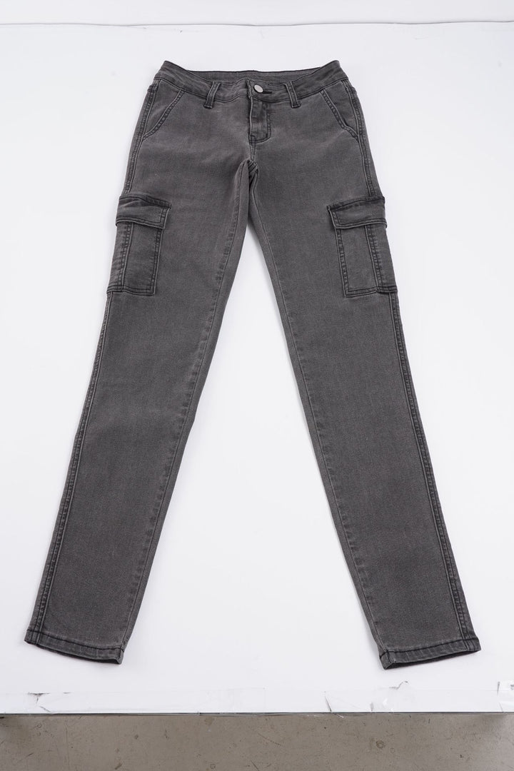 Damen Slim-Fit Cargo-Jeans mit seitlichen Pattentaschen und mittelhohem Bund Drune