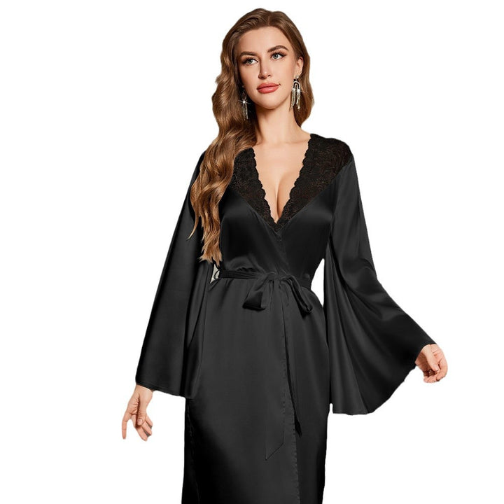 Damen Satin Kimono-Robe mit eleganten Spitzenverzierungen und weitem Schnitt Drune