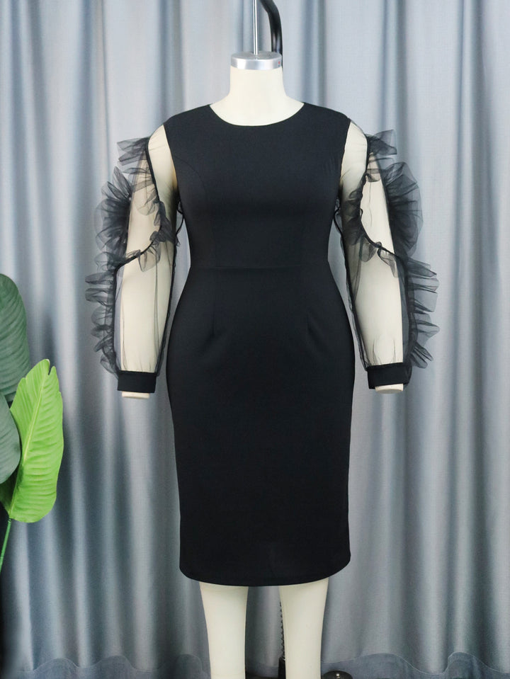 Damen Elegantes Figurbetontes Kleid mit voluminösen Tüllärmeln Drune