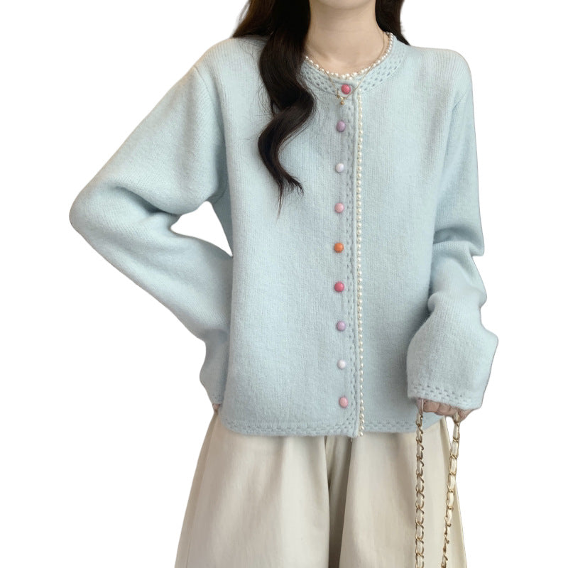 Damen Verspielte Strickjacke mit bunten Knöpfen Drune