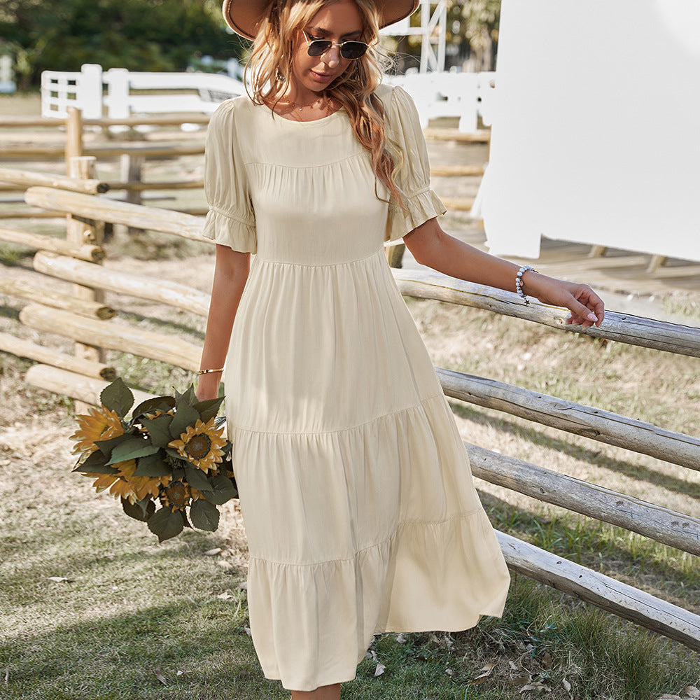 Damen Midikleid mit Rüschendetails und fließendem Schnitt Drune