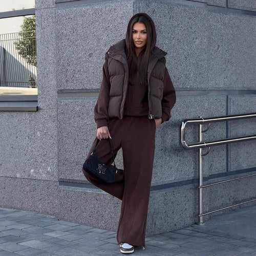 Damen entspanntes Kapuzenoberteil und weit geschnittene Hose Set Drune