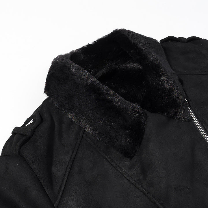 Damen Kurze Bikerjacke mit Kunstfellkragen und Wildlederoptik Drune