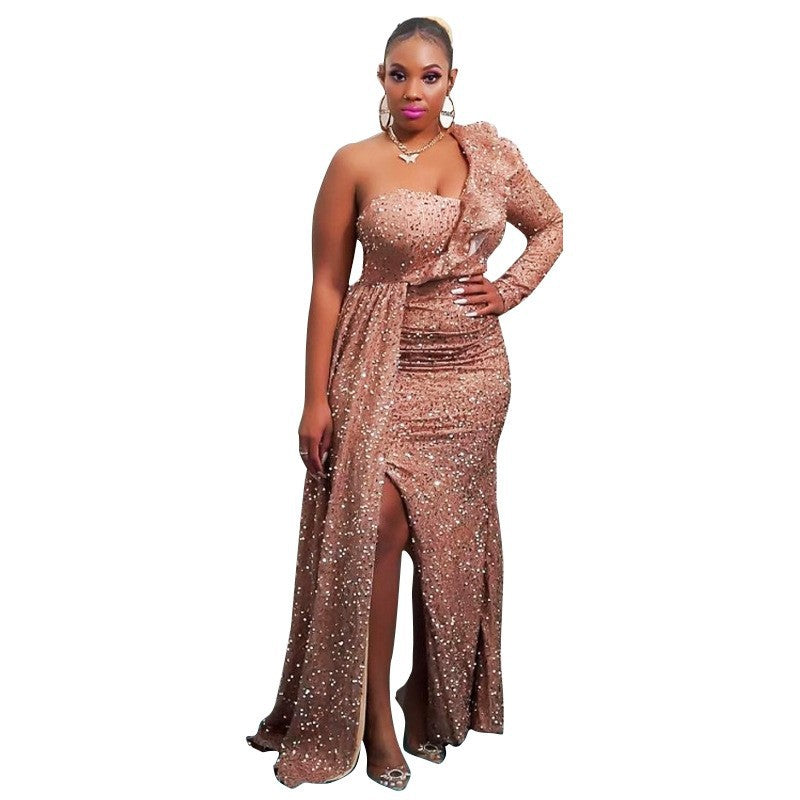 Damen Glamouröses Pailletten-Kleid mit asymmetrischem Schnitt und schimmerndem Effekt Drune