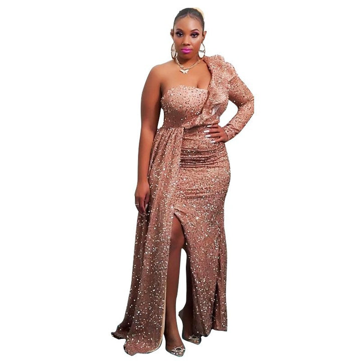 Damen Glamouröses Pailletten-Kleid mit asymmetrischem Schnitt und schimmerndem Effekt Drune