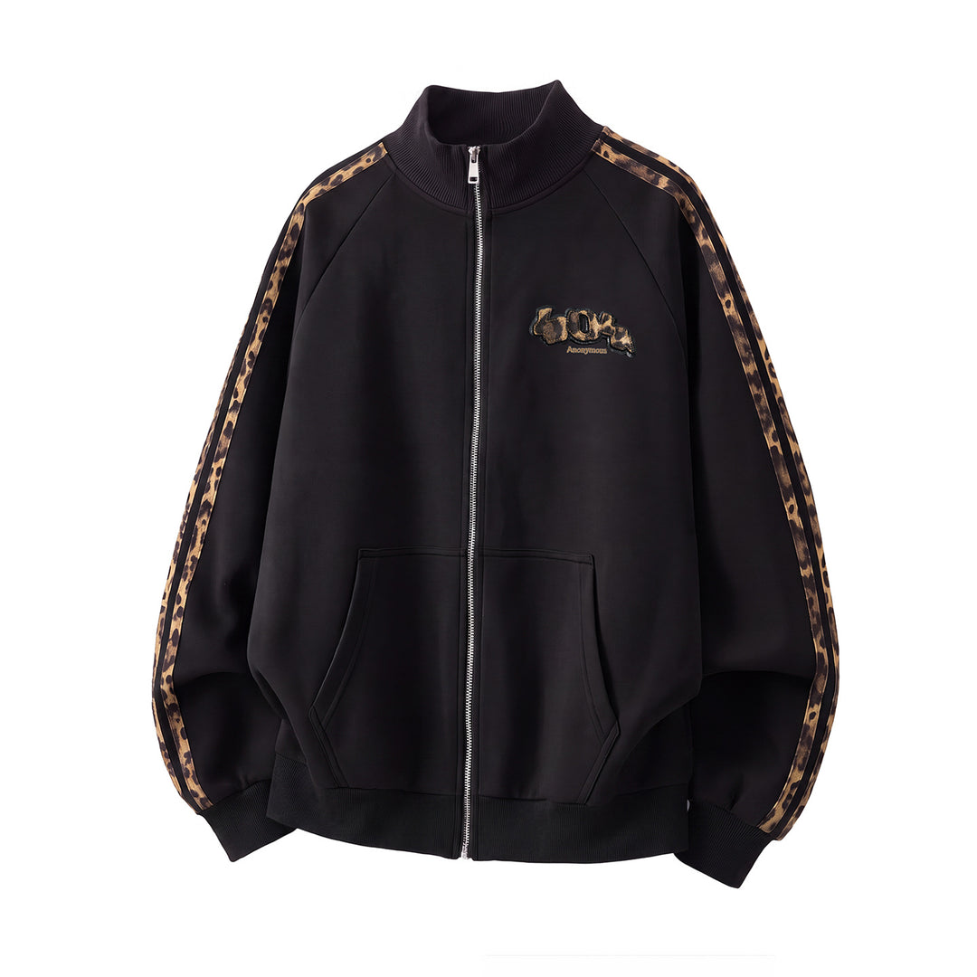 Unisex Trainingsjacke mit Leoparden-Besatz und Frontreißverschluss Drune