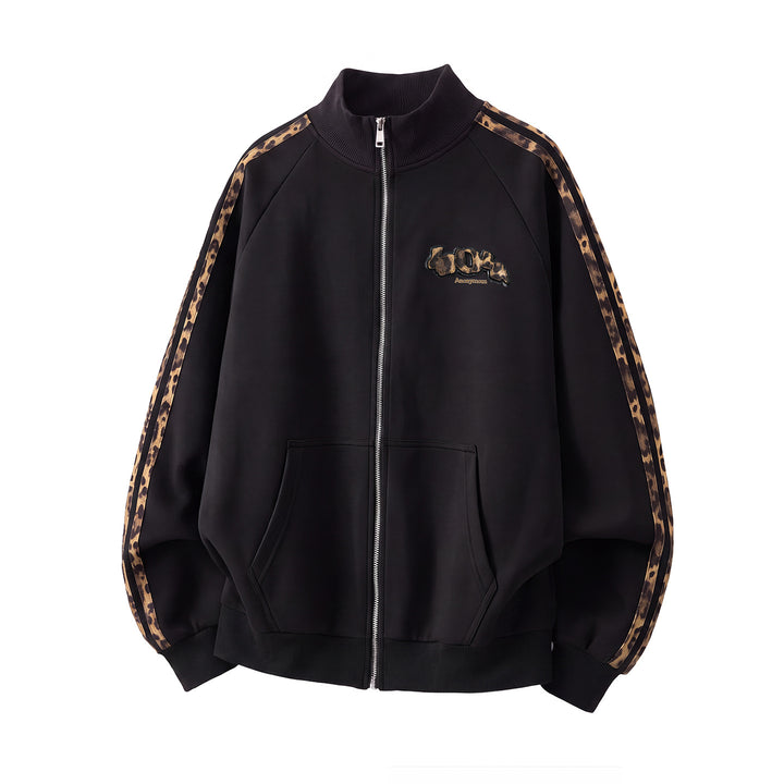 Unisex Trainingsjacke mit Leoparden-Besatz und Frontreißverschluss Drune