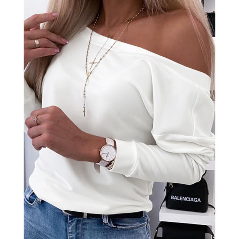 Damen Off-Shoulder Freizeit Pullover Top Drune