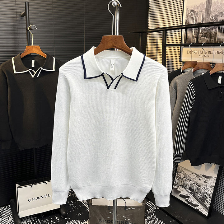 Herren Feinstrick-Polo-Pullover mit Kontrastpaspel und Hemdkragen Drune