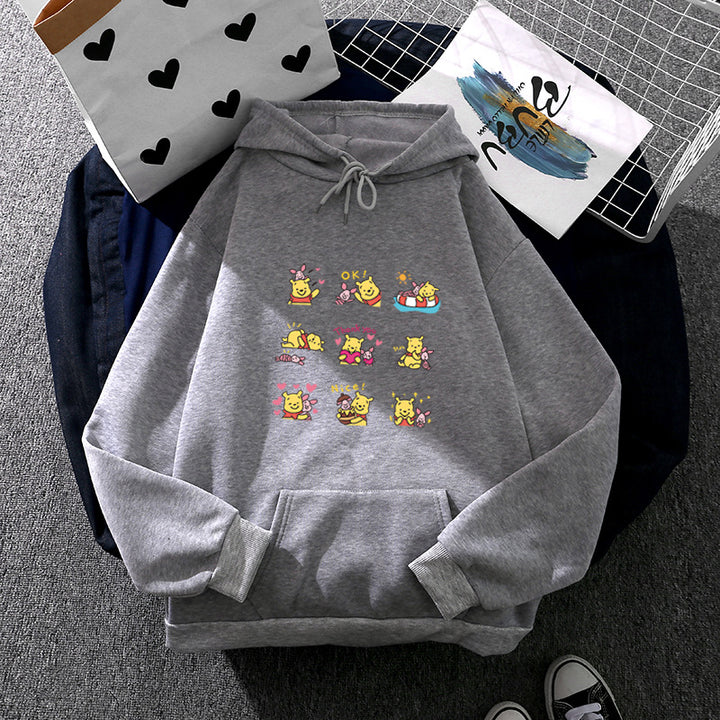 Damen nan Kapuzenpullover mit mehrfachem Comic-Emote-Print, oversized Schnitt und weichem Innenfutter Drune